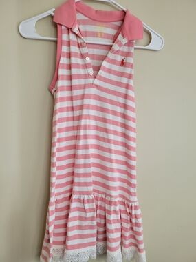 Ralph Lauren Pink & White Striped Sleeveless Polo Dress
